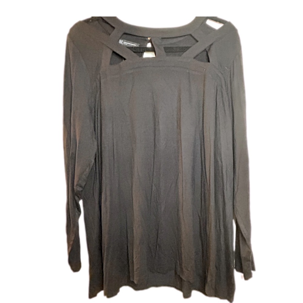 INC International Concepts Woman size 2x New Black top with cut outs long sleeve